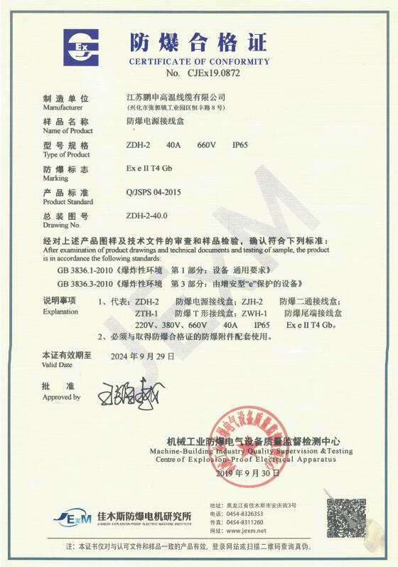 Explosion proof certificate